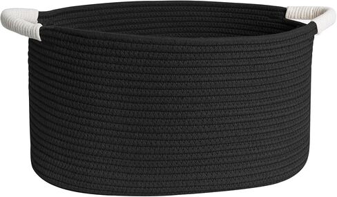 سلة لعبة الكلب المنسوجة، 15.7 بوصة × 11 بوصة × 8 بوصة، صندوق صندوق ألعاب للكلاب من الحبال القطنية لغرفة المعيشة، صندوق مستلزمات الحيوانات الأليفة للقطط المزخرف بمقابض، منظم سلة ألعاب القطط الناعمة، حامل تخزين من الخيزران، أسود in Kuwait