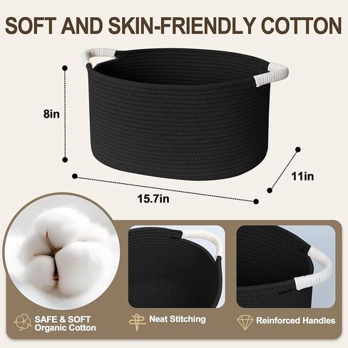 سلة لعبة الكلب المنسوجة، 15.7 بوصة × 11 بوصة × 8 بوصة، صندوق صندوق ألعاب للكلاب من الحبال القطنية لغرفة المعيشة، صندوق مستلزمات الحيوانات الأليفة للقطط المزخرف بمقابض، منظم سلة ألعاب القطط الناعمة، حامل تخزين من الخيزران، أسود in Kuwait