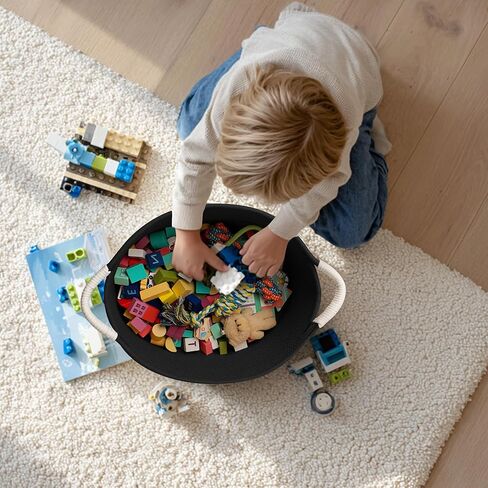 سلة لعبة الكلب المنسوجة، 15.7 بوصة × 11 بوصة × 8 بوصة، صندوق صندوق ألعاب للكلاب من الحبال القطنية لغرفة المعيشة، صندوق مستلزمات الحيوانات الأليفة للقطط المزخرف بمقابض، منظم سلة ألعاب القطط الناعمة، حامل تخزين من الخيزران، أسود in Kuwait