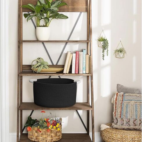 سلة لعبة الكلب المنسوجة، 15.7 بوصة × 11 بوصة × 8 بوصة، صندوق صندوق ألعاب للكلاب من الحبال القطنية لغرفة المعيشة، صندوق مستلزمات الحيوانات الأليفة للقطط المزخرف بمقابض، منظم سلة ألعاب القطط الناعمة، حامل تخزين من الخيزران، أسود in Kuwait