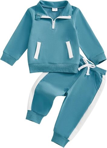 WZTYYDS Toddler Baby Boy Fall Clothes 2T 3T 4T 5T Contrast Trim Half Zip-up Long Sleeve Sweatshirt Pants 2 Pcs Outfits in Saudi Arabia