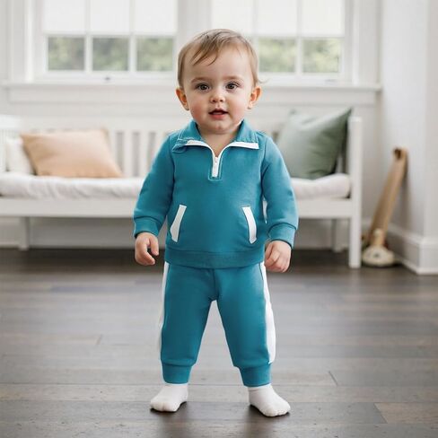 WZTYYDS Toddler Baby Boy Fall Clothes 2T 3T 4T 5T Contrast Trim Half Zip-up Long Sleeve Sweatshirt Pants 2 Pcs Outfits in Saudi Arabia