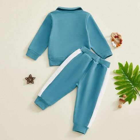 WZTYYDS Toddler Baby Boy Fall Clothes 2T 3T 4T 5T Contrast Trim Half Zip-up Long Sleeve Sweatshirt Pants 2 Pcs Outfits in Saudi Arabia