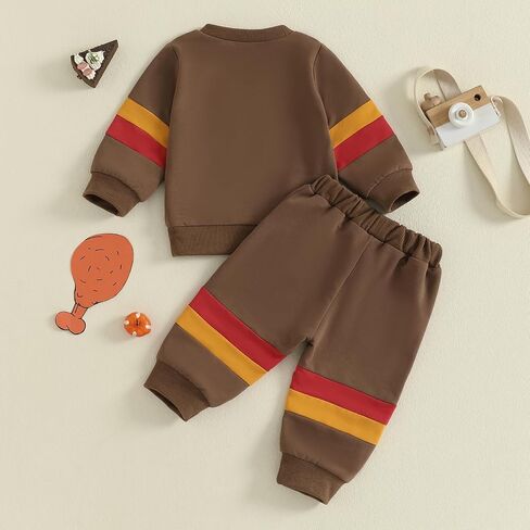 Baby Boy Thanksgiving Outfit Letter Turkey Long Sleeve Sweatshirt Elastic Waist Pants Sets 2 Piece Fall Clothes in Saudi Arabia