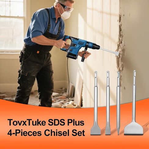 مجموعة أزميل TovxTuke SDS Plus، مجموعة أدوات فولاذية مكونة من 4 قطع للبلاط، إزميل مسطح ومدبب، مصنوع من الفولاذ فائق الصلابة in Saudi Arabia