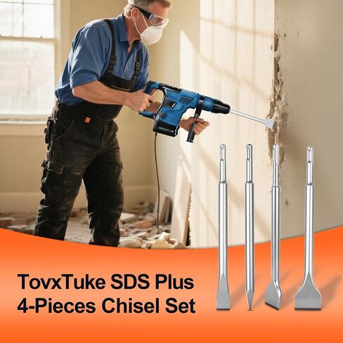 مجموعة أزميل TovxTuke SDS Plus، مجموعة أدوات فولاذية مكونة من 4 قطع للبلاط، إزميل مسطح ومدبب، مصنوع من الفولاذ فائق الصلابة in Kuwait