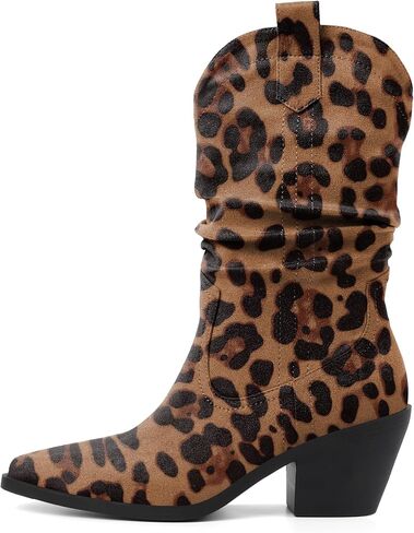 Esvowido Womens Slouchy Western Cowboy Cowgirl Retro Mid calf Boots Faux Suede Leather Stylish Booties Outdoor Travel in Saudi Arabia