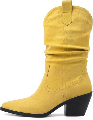 Esvowido Womens Slouchy Western Cowboy Cowgirl Retro Mid calf Boots Faux Suede Leather Stylish Booties Outdoor Travel in Saudi Arabia