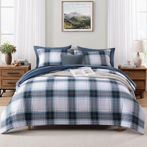 MaiRêve Plaid Queen Comforter Sets Khaki, Classic Farmhouse Bedding Set Bed in A Bag 7 Pieces, Lightweight All Season Comforter Set with Fitted & Flat Sheet, Pillowcases & Shams in Saudi Arabia