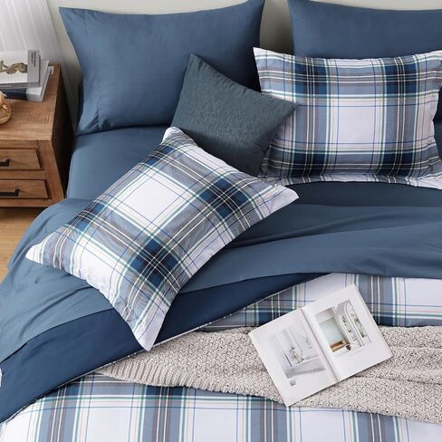 MaiRêve Plaid Queen Comforter Sets Khaki, Classic Farmhouse Bedding Set Bed in A Bag 7 Pieces, Lightweight All Season Comforter Set with Fitted & Flat Sheet, Pillowcases & Shams in Saudi Arabia