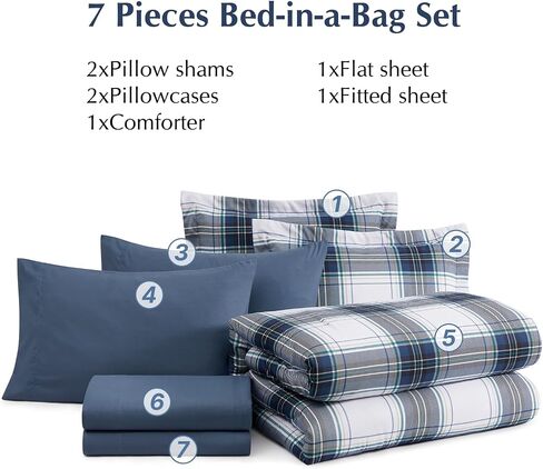 MaiRêve Plaid Queen Comforter Sets Khaki, Classic Farmhouse Bedding Set Bed in A Bag 7 Pieces, Lightweight All Season Comforter Set with Fitted & Flat Sheet, Pillowcases & Shams in Saudi Arabia