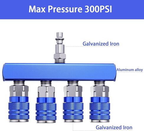 مشعب هواء 4 اتجاهات، 1/4 بوصة، خرطوم هواء، تركيب صناعي، 4 وصلات توصيل، أزرق in Kuwait