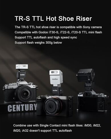 Godox TR-S TRS TTL Hot Shoe Riser لنظام Sony TTL، متوافق مع Sony iT20-S iT22-S iT30pro-S Mini Flash، يدعم وظيفة TTL ومزامنة عالية السرعة in Saudi Arabia