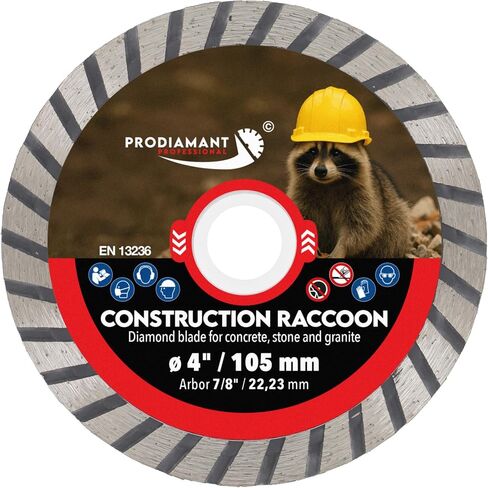 PRODIAMANT Construction Racoon شفرة ماسية مقاس 4 بوصات (105 مم) - EN 13236 - تقطع الحجر الطبيعي والبورسلين والسيراميك والجرانيت والبناء - تناسب مطاحن الزوايا ومناشير البلاط in Saudi Arabia