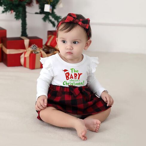 Newborn Baby Girl Christmas Outfit Infant Velvet Ruffle Long Sleeve Romper Dress + Headband Clothes Set 0-18 Months in Saudi Arabia