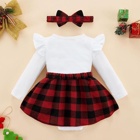 Newborn Baby Girl Christmas Outfit Infant Velvet Ruffle Long Sleeve Romper Dress + Headband Clothes Set 0-18 Months in Saudi Arabia