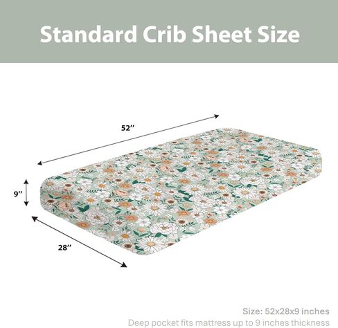 Spring Boho Floral Baby Crib Sheets for Boy Girl 28"x52" Neutral Green Flowers Leaves Soft Stretchy Fitted Crib Mattress Cover Pastel Peony Daisy Nursery Baby Sheet for Crib & Toddler Bed Mattresses in Saudi Arabia