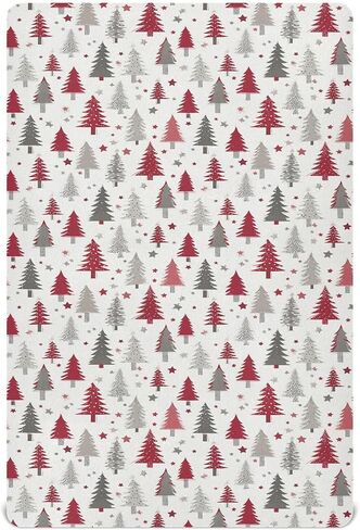 Baby Crib Sheet White Red Gray Christmas Tree Crib Mattress for Boys and Girls Playard Sheet Soft Breathable Fitted Baby Mattress Cover 52x28in in Saudi Arabia