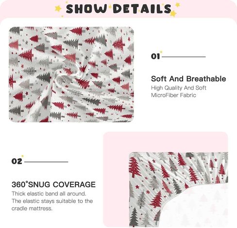 Baby Crib Sheet White Red Gray Christmas Tree Crib Mattress for Boys and Girls Playard Sheet Soft Breathable Fitted Baby Mattress Cover 52x28in in Saudi Arabia