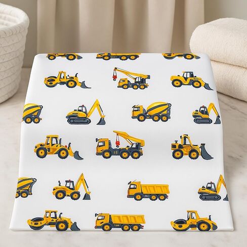Cotton 2 Pack Fitted Crib Sheets Set for Baby Boy Nursery - Construction Trucks and Chevron (Yellow and Gray) - fits Standard Crib and Toddler Bed Mattresses in Saudi Arabia