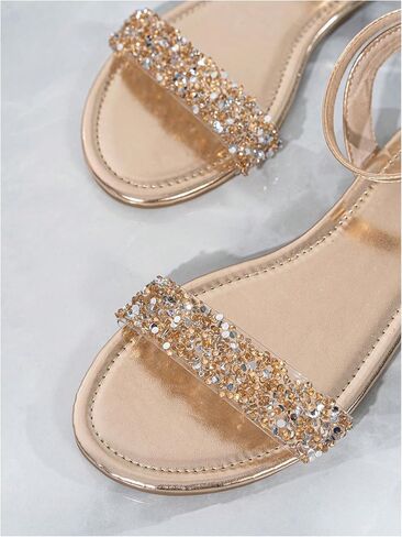 GORGLITTER Women's Metallic Sparkly Flat Sandals Dressy Summer Ankle Strap Open Toe Bridal Wedding Dress Shoes in Saudi Arabia