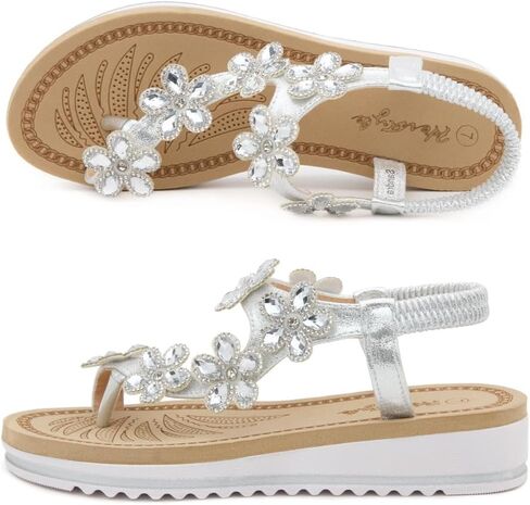 Herstyle SH-SANDRA Womens Open Toes Rhinestones Vamp Ankle Strap Flat Sandals in Saudi Arabia