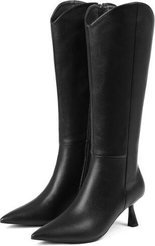 Knee High Boots for Women Kitten Low Heel Pointed Toe Stiletto Tall Side Zipper Dress Fashion Sexy Fall Long Boots in Saudi Arabia