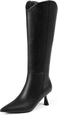 Knee High Boots for Women Kitten Low Heel Pointed Toe Stiletto Tall Side Zipper Dress Fashion Sexy Fall Long Boots in Saudi Arabia