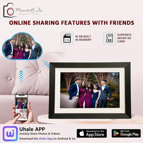 10.1" WiFi Digital Photo Frame – HD Touch Screen, Auto-Rotate, Wall Mountable, Uhale App for Instant Photo & Video Sharing, Smart Calendar & Weather Display for Family & Friends in Saudi Arabia