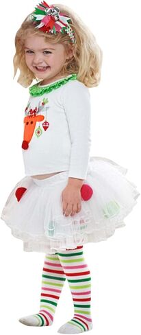 Toddler Baby Girls Christmas Outfit Kids Clothes Reindeer T-Shirts +Pom Poms Tulle Tutu +Striped Leggings Pants Set in Saudi Arabia