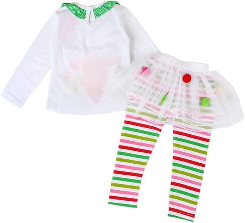 Toddler Baby Girls Christmas Outfit Kids Clothes Reindeer T-Shirts +Pom Poms Tulle Tutu +Striped Leggings Pants Set in Saudi Arabia