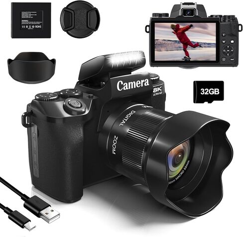 Digital Camera for Photography and Vlogging, 4K Autofocus YouTube Camera with 3" 180° Flip Screen, WiFi, 18X Zoom, Flash, 2 Batteries & 32GB SD Card in Saudi Arabia