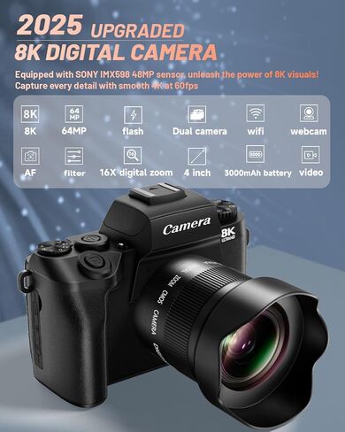 Digital Camera for Photography and Vlogging, 4K Autofocus YouTube Camera with 3" 180° Flip Screen, WiFi, 18X Zoom, Flash, 2 Batteries & 32GB SD Card in Saudi Arabia