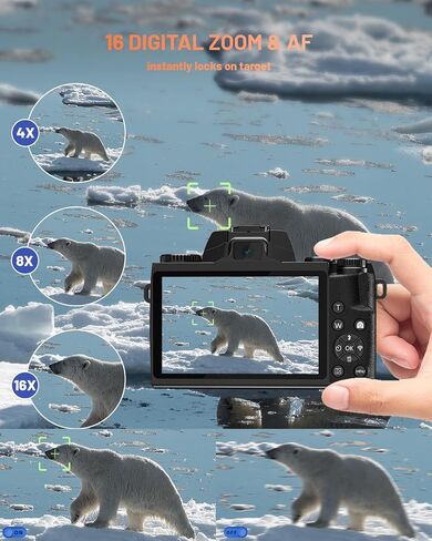 Digital Camera for Photography and Vlogging, 4K Autofocus YouTube Camera with 3" 180° Flip Screen, WiFi, 18X Zoom, Flash, 2 Batteries & 32GB SD Card in Saudi Arabia