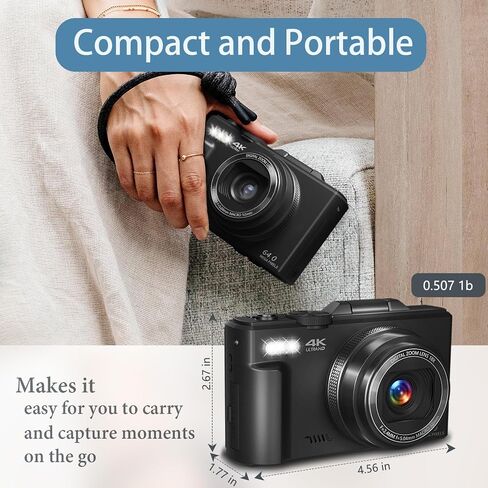 Digital Camera for Photography and Vlogging, 4K Autofocus YouTube Camera with 3" 180° Flip Screen, WiFi, 18X Zoom, Flash, 2 Batteries & 32GB SD Card in Saudi Arabia
