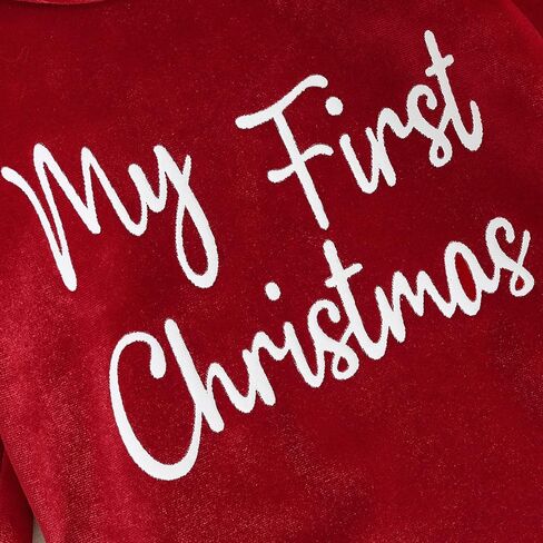 Baby Girl Christmas Outfit Santa First Fly Sleeve Romper Red Velvet Bell Bottoms Newborn Christmas Clothes in Saudi Arabia