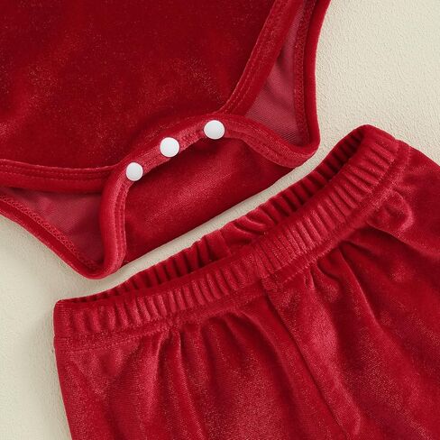 Baby Girl Christmas Outfit Santa First Fly Sleeve Romper Red Velvet Bell Bottoms Newborn Christmas Clothes in Saudi Arabia