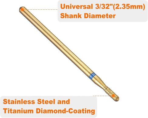 HARFINGTON 8pcs 200-230 Grits Diamond Grinding Bit 2.5mm Cylindrical Ball Head 2.35mm Shank 10mm Length Titanium Plated Stone Sanding Drill Bits Rotary Tool for Nails Grinding Polishing in Saudi Arabia