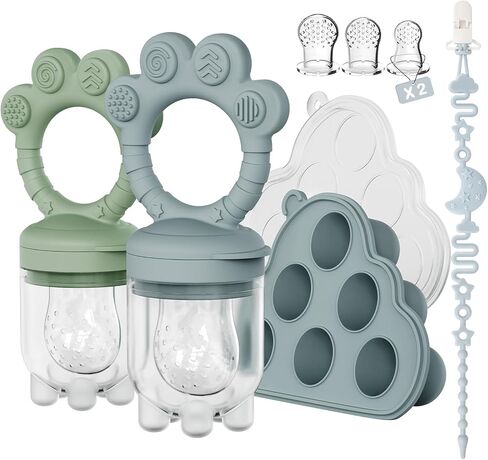 2 Pack Baby Fruit Food Feeder + Breastmilk Popsicle Molds,Baby Teethers,BPA Free,3 Sizes,2mm Fine Holes to Prevent Choking,Perfect for Teething Relief & Infant Solid Food Introduction,3 M+(Ether/Sage) in Saudi Arabia