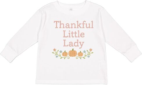 inktastic Thankful Little Lady Pumpkin Floral Toddler Long Sleeve T-Shirt in Saudi Arabia