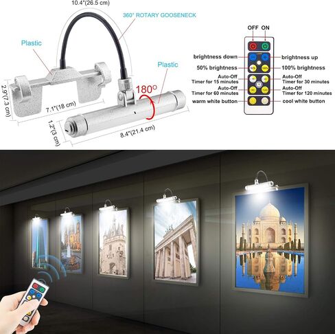 BIGMONAT USB Rechargeable Picture Light Wireless Led Art Light with Remote Control,Rotatable Painting Light Head of 3 Lighting Modes Dimmable Display Lamp for Frame Portrait Artwork Trophy in Kuwait