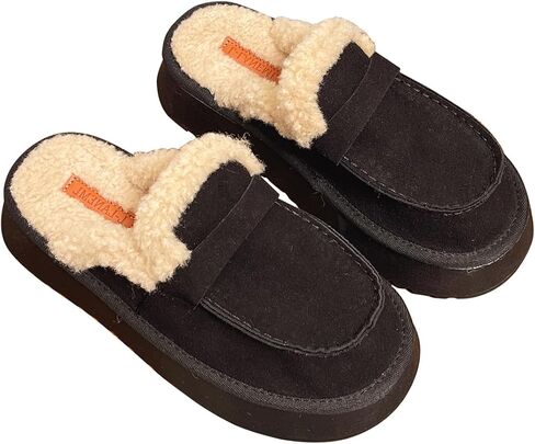 Harssidanzar Women Winter House Slippers Sandals Plush Faux Fur Fluffy Flats Slippers Warm Slide Shoes KL522US in Saudi Arabia