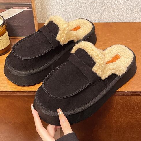 Harssidanzar Women Winter House Slippers Sandals Plush Faux Fur Fluffy Flats Slippers Warm Slide Shoes KL522US in Saudi Arabia