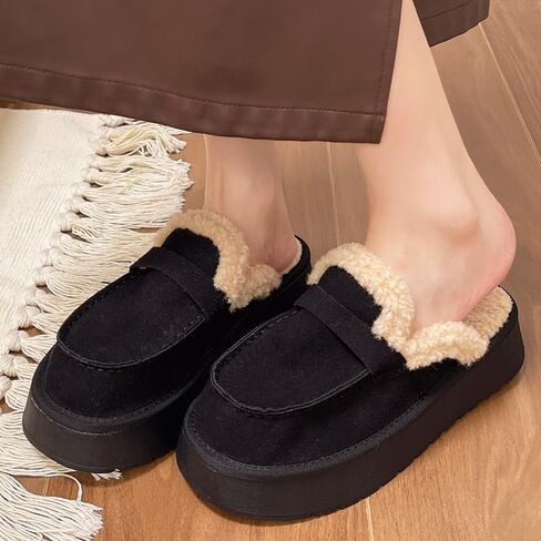 Harssidanzar Women Winter House Slippers Sandals Plush Faux Fur Fluffy Flats Slippers Warm Slide Shoes KL522US in Saudi Arabia