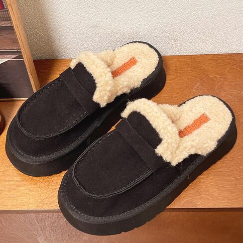 Harssidanzar Women Winter House Slippers Sandals Plush Faux Fur Fluffy Flats Slippers Warm Slide Shoes KL522US in Saudi Arabia