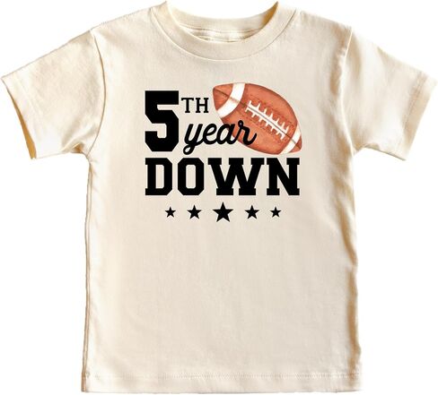 Olive Loves Apple 5th Year Down Football Shirt for 5 Year Old Sports Theme Fifth Birthday Party Tee in Saudi Arabia