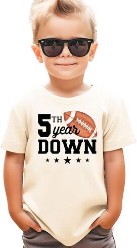 Olive Loves Apple 5th Year Down Football Shirt for 5 Year Old Sports Theme Fifth Birthday Party Tee in Saudi Arabia