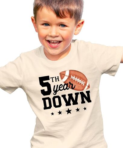Olive Loves Apple 5th Year Down Football Shirt for 5 Year Old Sports Theme Fifth Birthday Party Tee in Saudi Arabia
