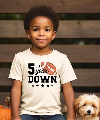 Olive Loves Apple 5th Year Down Football Shirt for 5 Year Old Sports Theme Fifth Birthday Party Tee in Saudi Arabia