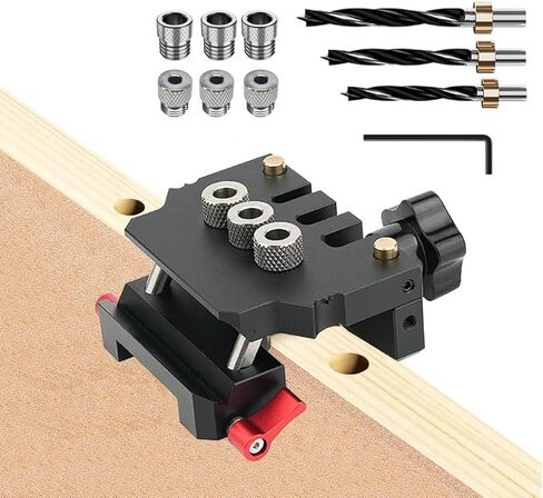 Adjustable Self Centering Doweling Jig,3-in-1 Woodworking Dowel Jig,L/T Shaped Woodworking Creates Edge,6/10mm x 3 Drill Guide Bushings,6/8/10mm Drill Bits and Stop Collars in Kuwait